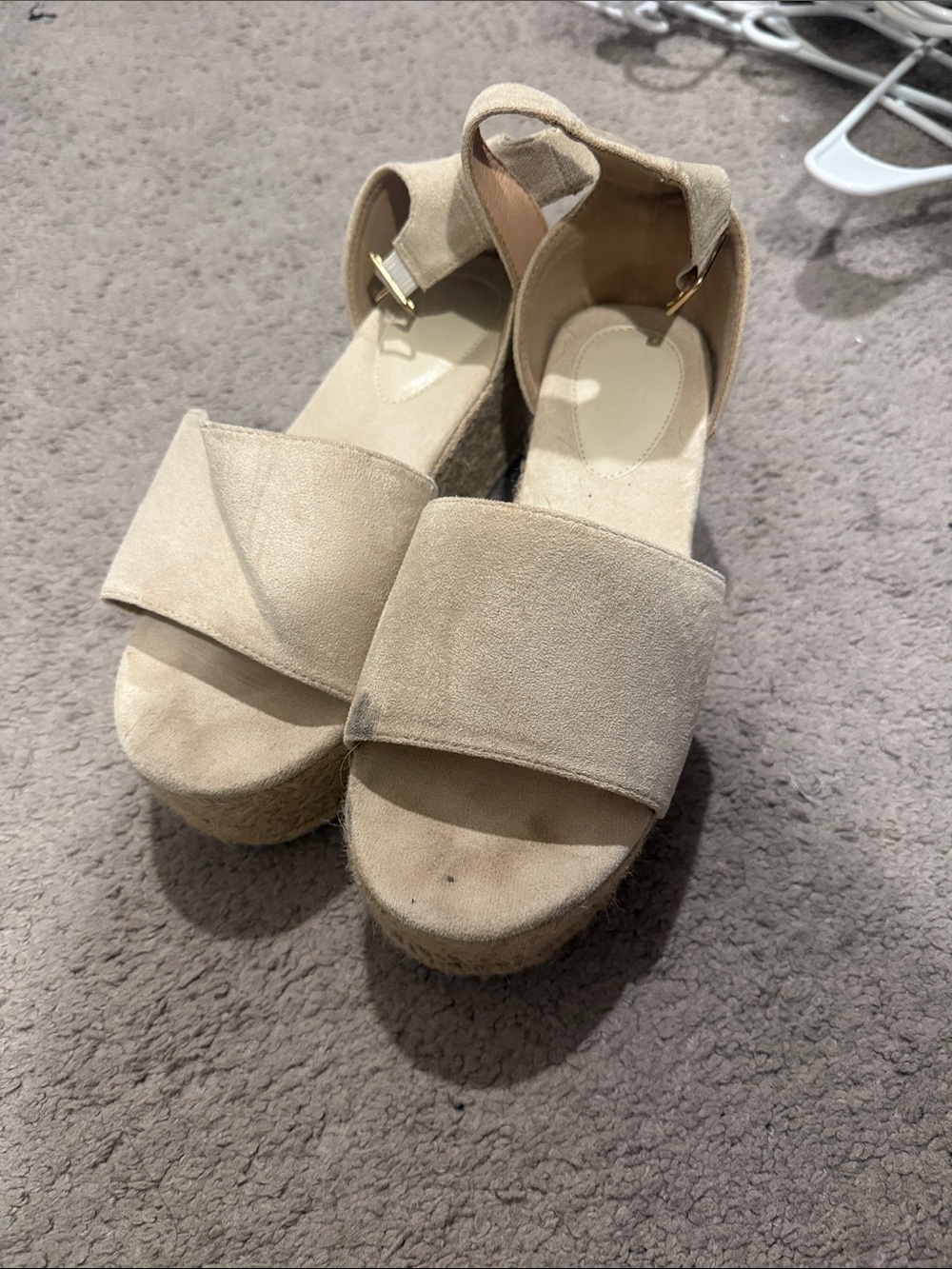 SHEIN Beige Suede Platform Sandals with Ankle Strap